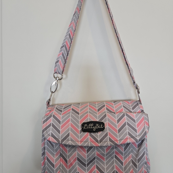 Lilly Bit Handbags - Lilly Bit Chevron Crossbody Diaper Clutch in Pink and Gray